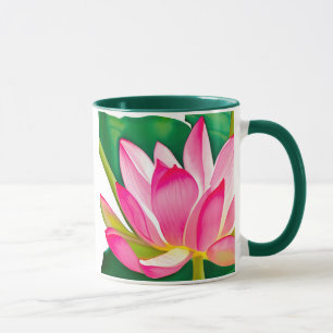 Stor Rosa Vatten Lily med Emerald Grönt Löv Mugg