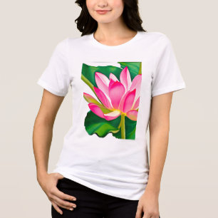 Stor Rosa Vatten Lily med Emerald Grönt Löv T Shirt