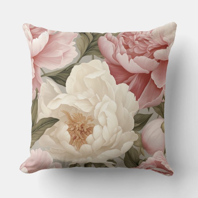 Stor Rosa White Peonies Blommigt Countryside Desig Kudde (Framsida)