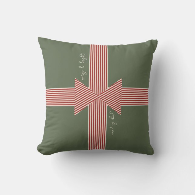 Stor rosett av randig grön banderoll kudde (Framsida)