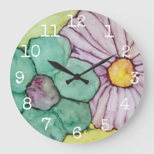 Stor rund klocka "Flowers Bläck 2"