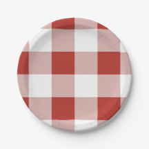Stor Rutig Röd Gingham Pappers Tallrik | Randig Fe