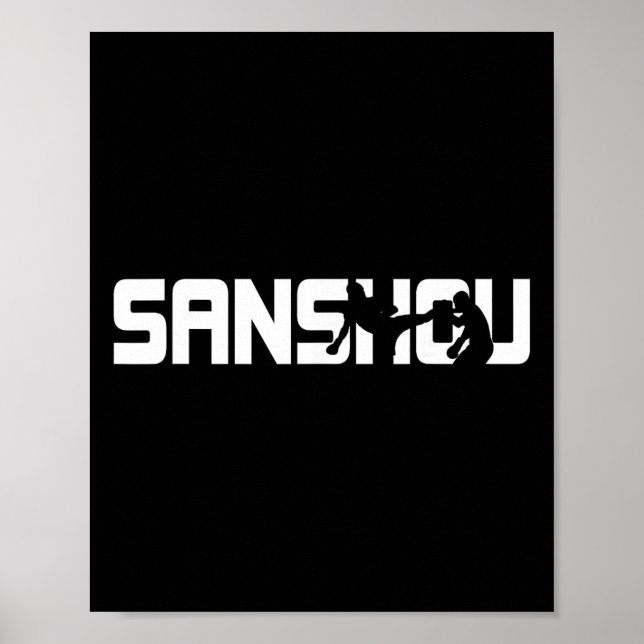 Stor Sanshou Siluett Kinesisk Kickboxning Martia Poster (Framsidan)