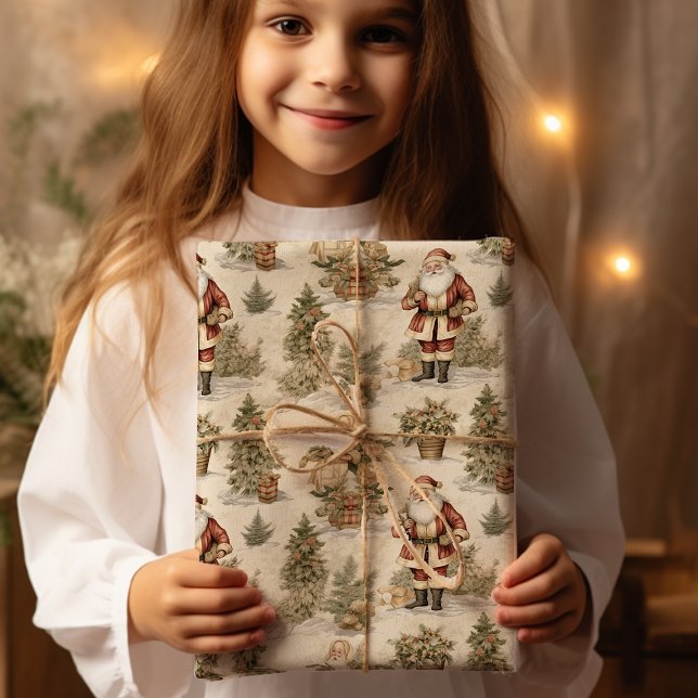 Stor Santa Retro Guld Presentpapper (Skapare uppladdad)