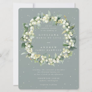 Stor Seafoam Snowberry+Eucalyptus Wandeans Bröllop Inbjudningar