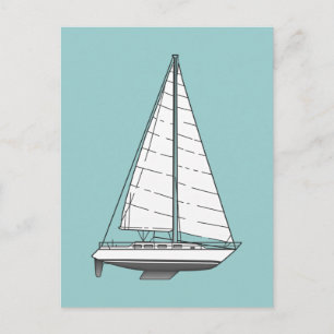 Stor segelbåt-svartvitt vykort
