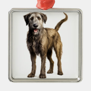 STOR SHAGGY IRISH WOLFHOUND HUND JULGRANSPRYDNAD METALL