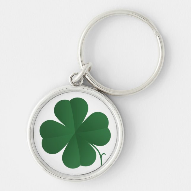 Stor Shamrock Rund Silverfärgad Nyckelring (Framsidan)