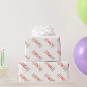 Stor siffra 1 Rosa ränder Flicka 1-årspresent Presentpapper