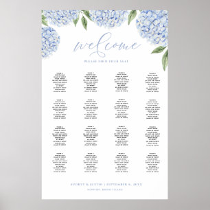Stor sittplatsschemaaffisch med blå hortensia poster