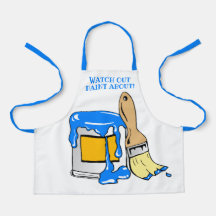 Stor, smutsig färgburk och pensel