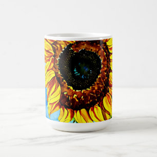 Stor solrosmålning av vattenfärg kaffemugg