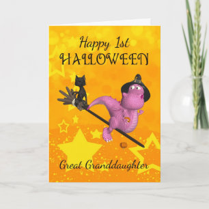 Stor- sondotter 1st Halloween med gulligt lite Kort