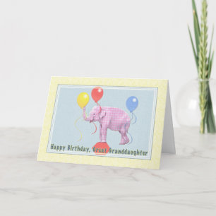 Stor- sondotter födelsedagkort, rosa elefant kort