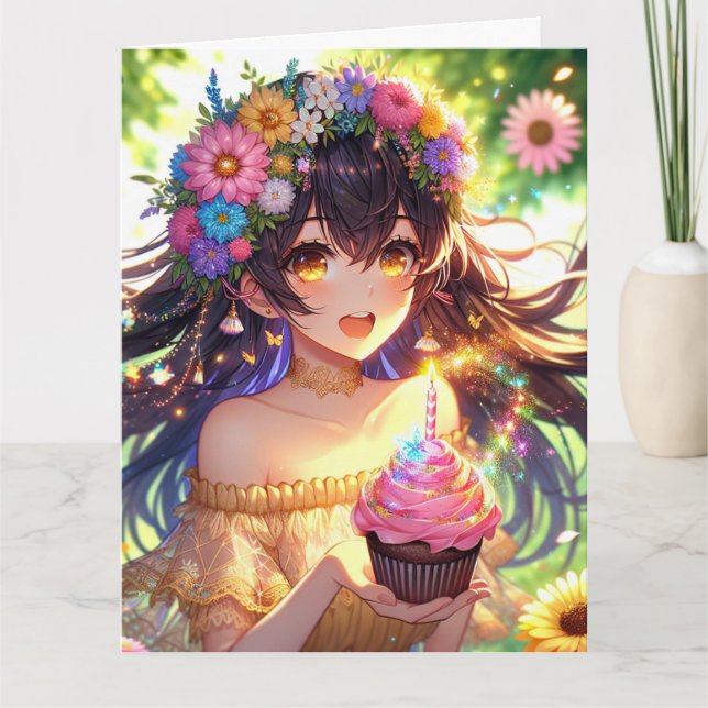 Stor Söt Anime Girl Personlig Birthday Kort (Framsida)