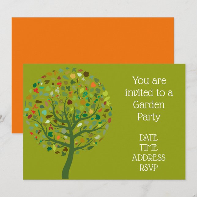 Stor söt trädgårds festlig funktion inbjudningar (Fram/baksida)