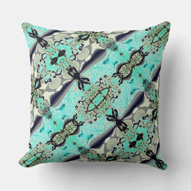 Stor spegling av akvamarin- och grått-skuggor kudde (Framsida)