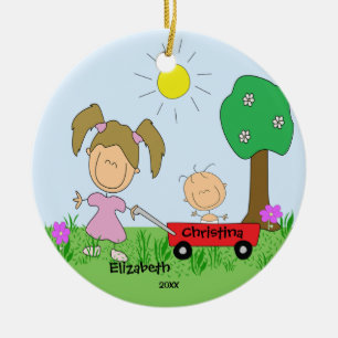 Stor stick figur & prydnad för Lil systerjul Julgransprydnad Keramik