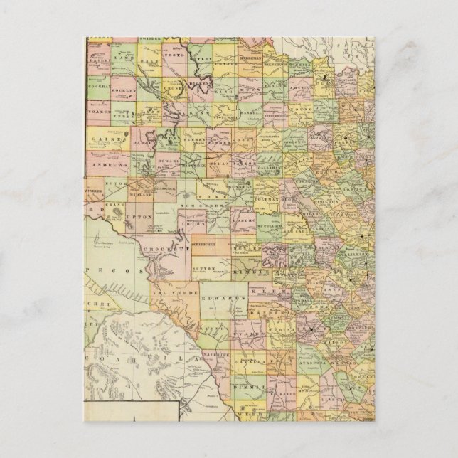 Stor storskalig karta över Texas län och järnvägar Vykort (Framsida)