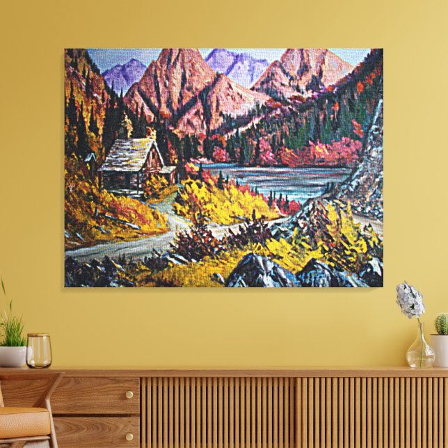 Stor stuga vid sjön - Finkonstnärlig målning Canvastryck (Insitu (Vardagsrum))