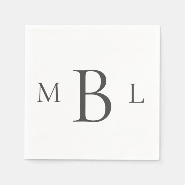 Stor svart monogram enkel cocktail Napkins Pappersservett (Framsidan)
