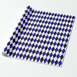 Stor svart, Royal blå och vit harlequin Presentpapper