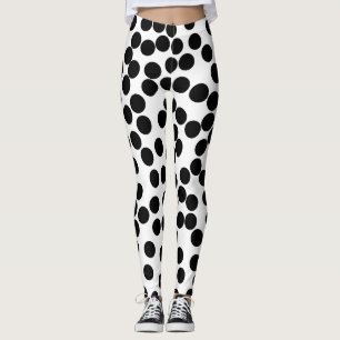 stor svart slumpmässig polka dots på vitdamasker leggings