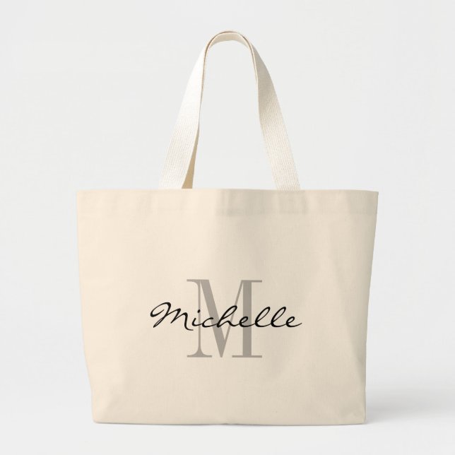 Stor svart-vit namn monogram jumbo tote bags tygkasse (Framsidan)