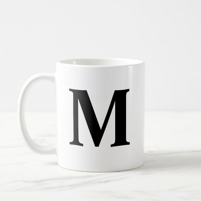 Stor svartvit svart Brev i Monogram Kaffemugg (Vänster)