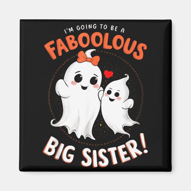 Stor syster graviditetsannonsering Halloween Söt Magnet (Framsidan)