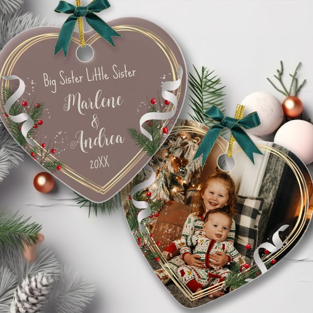 Stor syster Liten syster Syskonkärlek Foto Julgransprydnad Keramik (Skapare uppladdad)