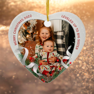 Stor syster Ny baby foto Silver ram Holly Pine Julgransprydnad Keramik