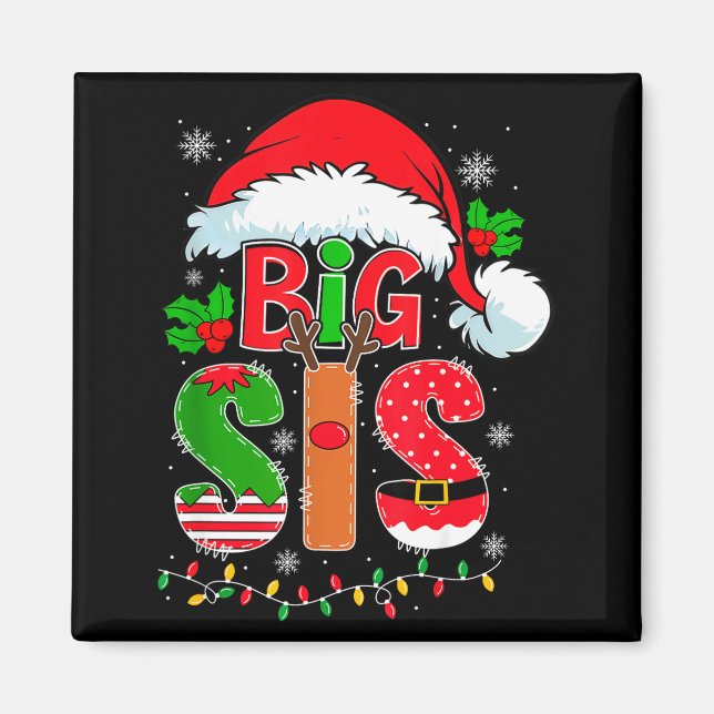 Stor syster Santa hatt Ny Big Sister tillkännagiva Magnet (Framsidan)