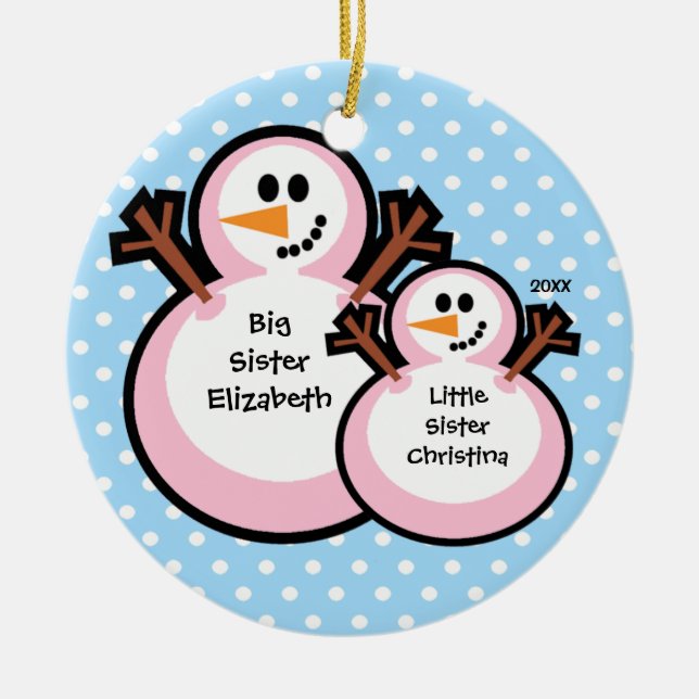 Stor syster-snömannen julgransprydnad keramik (Framsidan)