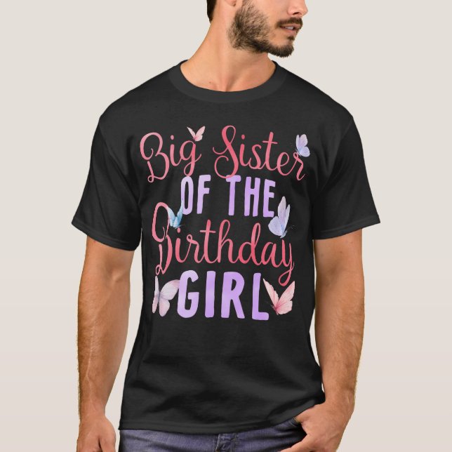 Stor syster till födelsedagsflickans fjärilsparty t shirt (Framsida)