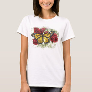 Stor T-tröja för monarkfjärilsröd ros Tee Shirt