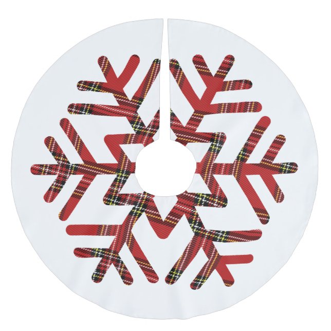Stor Tartan Snöflinga Röd och Vit Julgransmatta Borstad Polyester (Framsidan)