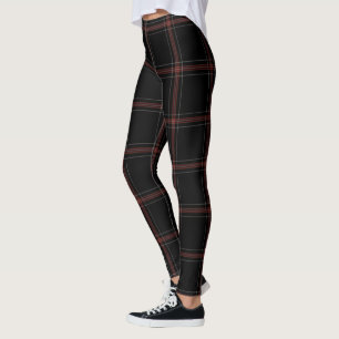 Stor Tartanpläd för svart röd vit Leggings