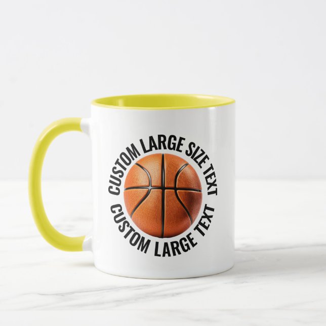 Stor text GUL Combo 11oz Anpassad basketboll Mugg (Vänster)