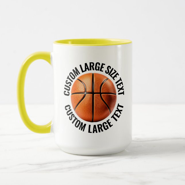 Stor Text GUL Combo 15oz Anpassad Basketboll Mugg (Vänster)