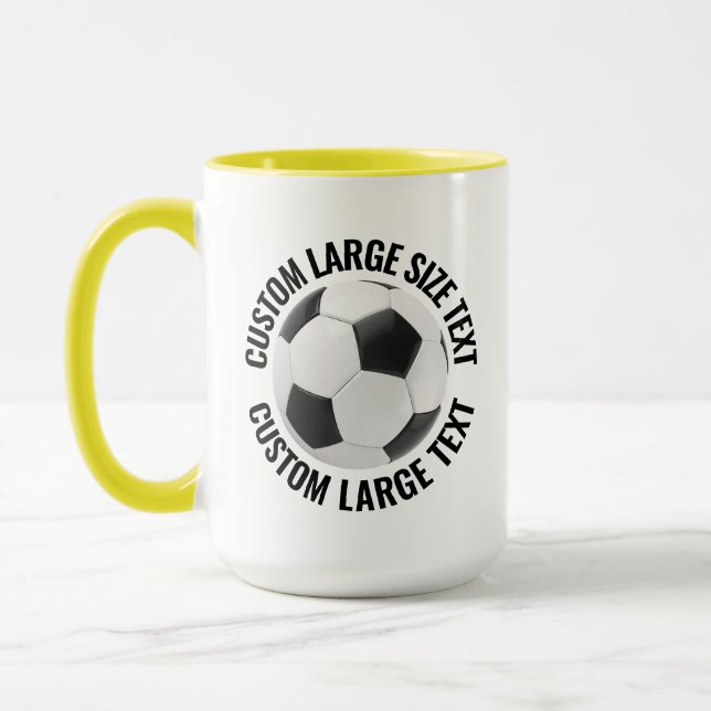 Stor Text GUL Combo 15oz Anpassad Fotboll Mugg (Vänster)