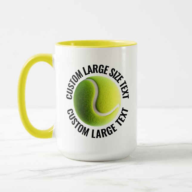 Stor text GUL Combo 15oz Anpassad Tennis Mugg (Vänster)