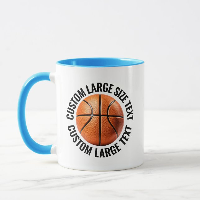 Stor text LJUSBLÅ Combo 11oz Anpassad basketboll Mugg (Vänster)