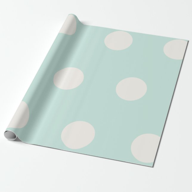 Stor Tjock Vanilla Polka dots Mönster på Mint Bröl Presentpapper (Utrullad)