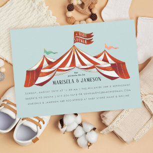 Stor Top Circus Tält Par Baby Shower Inbjudningar