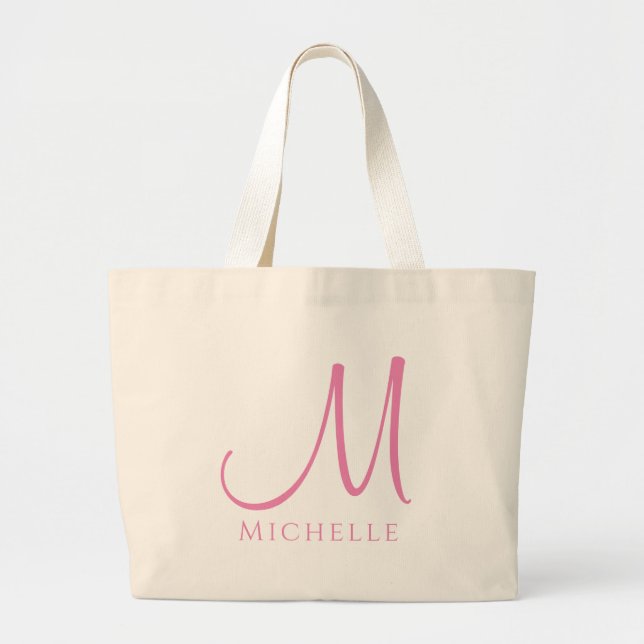 Stor Tote Bag Monogram Initial Brev Namn Jumbo Tygkasse (Framsidan)