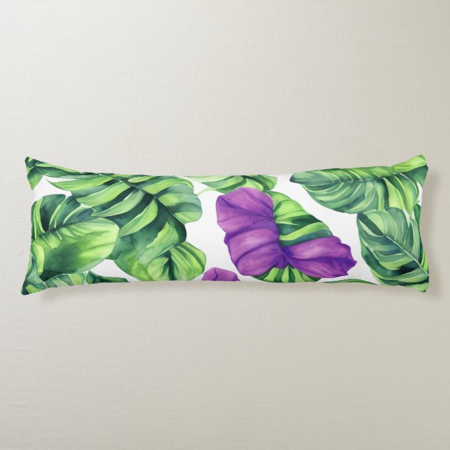 Stor Tropical Lila Plant Mönster Kroppskudde (Framsidan)