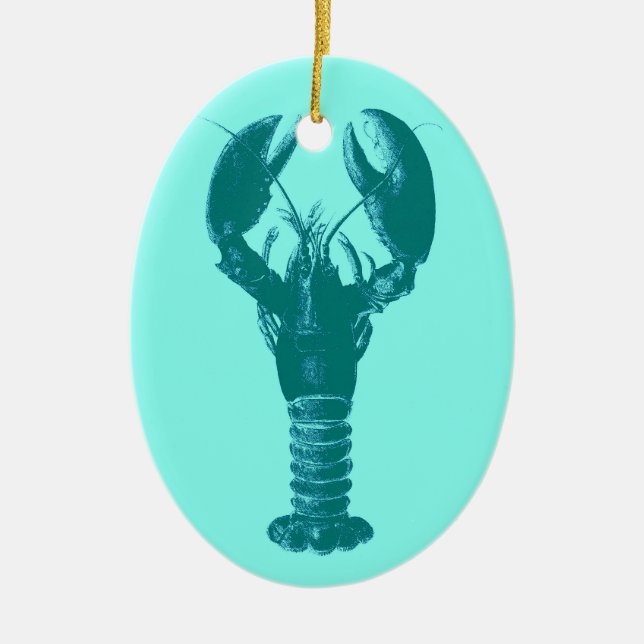 Stor turkos Lobster på Light Aqua Julgransprydnad Keramik (Framsidan)