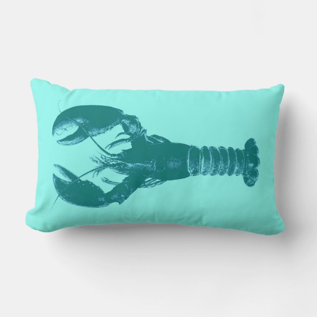 Stor turkos Lobster på Light Aqua Lumbarkudde (Framsida)