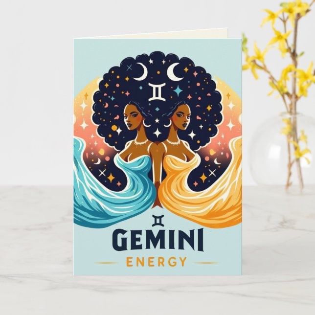 Stor Tvilling Energi Afro Tvilling Gudinna Födelse Kort (Gul blomma)